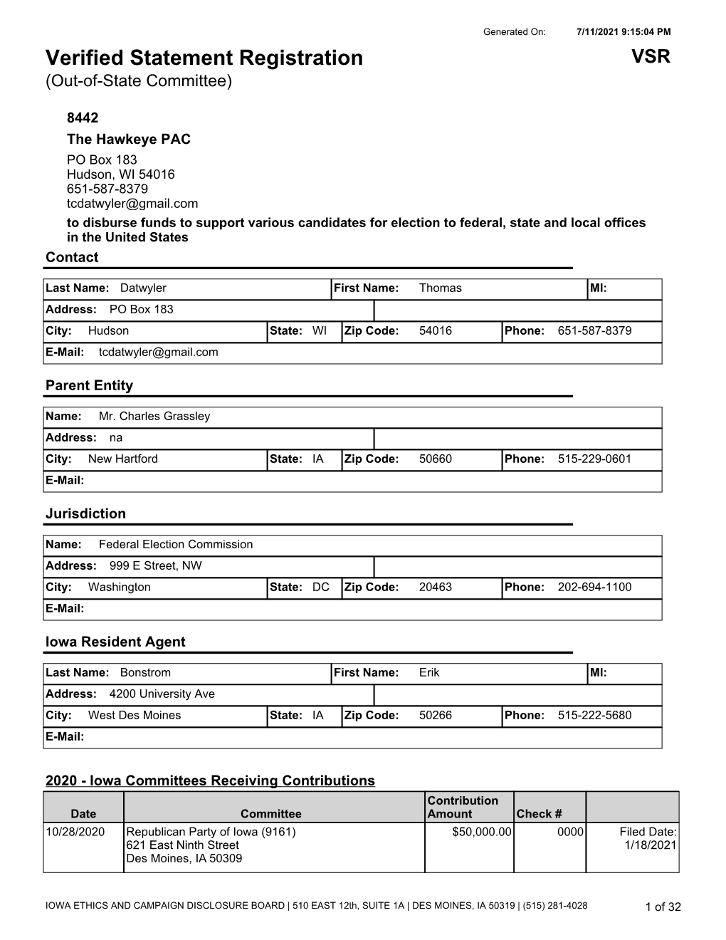 Verified Statement Registration VSR (Out-Of-State Committee)