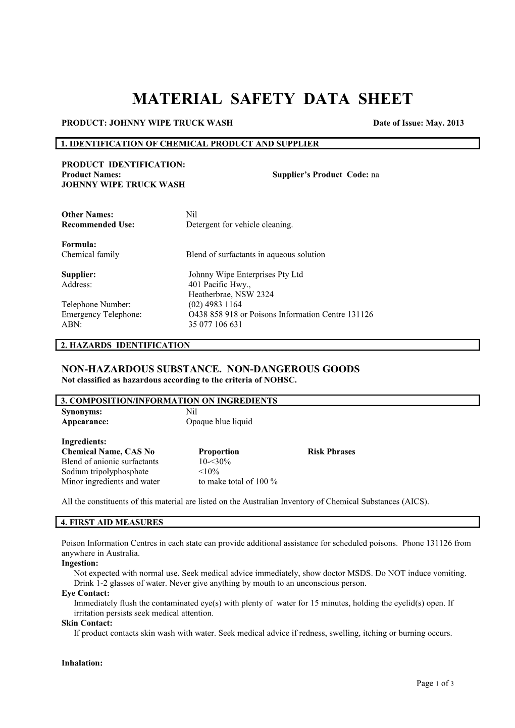 Material Safety Data Sheet s111