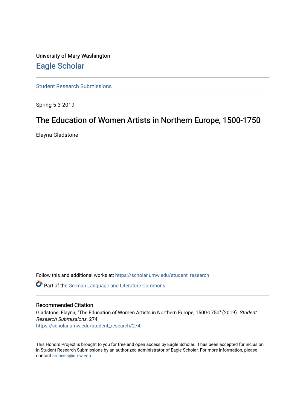 The Education of Women Artists in Northern Europe, 1500-1750