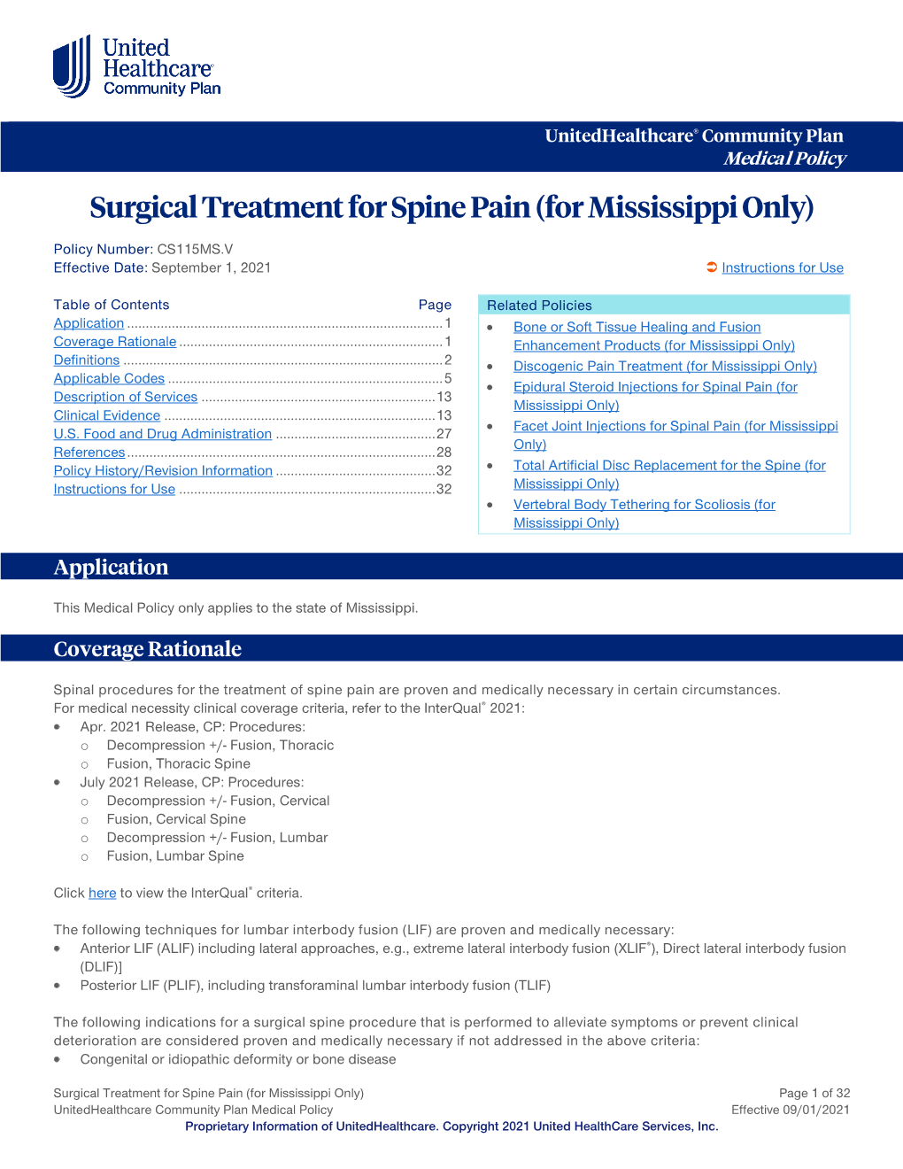 Surgical Treatment for Spine Pain (For Mississippi Only)