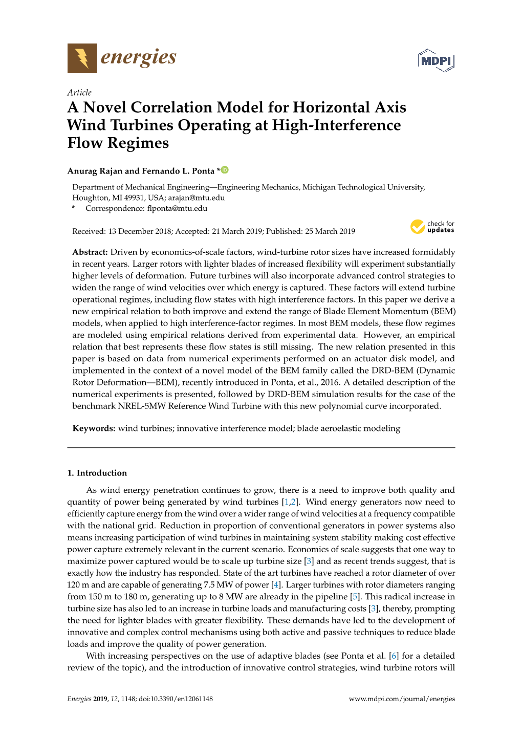 A Novel Correlation Model for Horizontal Axis Wind Turbines Operating at High-Interference Flow Regimes