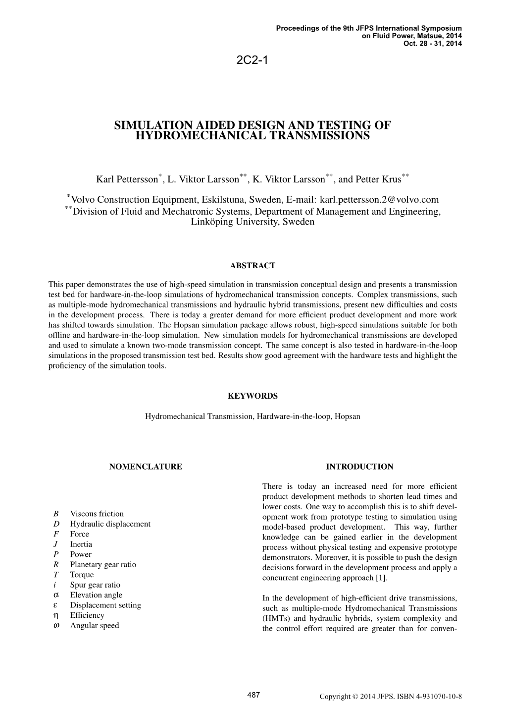 Simulation Aided Design and Testing of Hydromechanical Transmissions 2C2-1