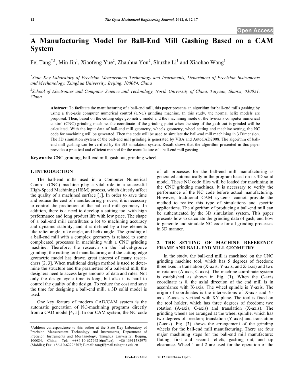 A Manufacturing Model for Ball-End Mill Gashing Based on a CAM System