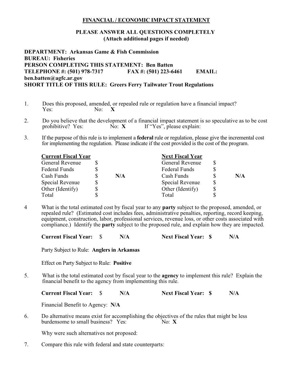 Proposed Regulation Changes