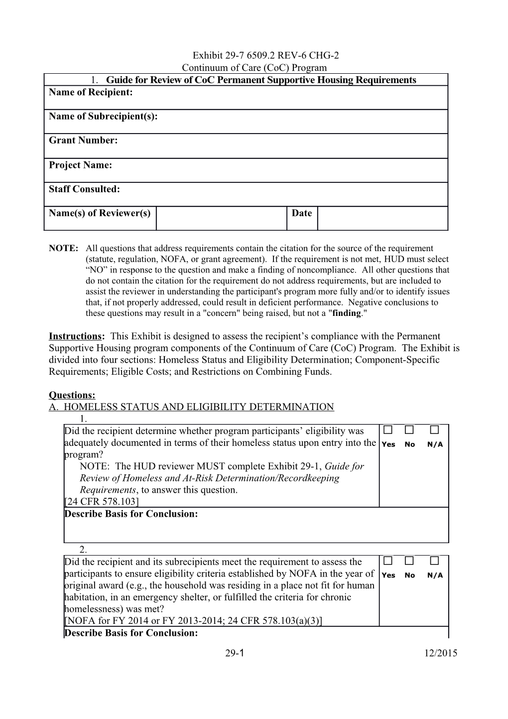 Guide for Review of Permanent Supportive Housing Program Administration