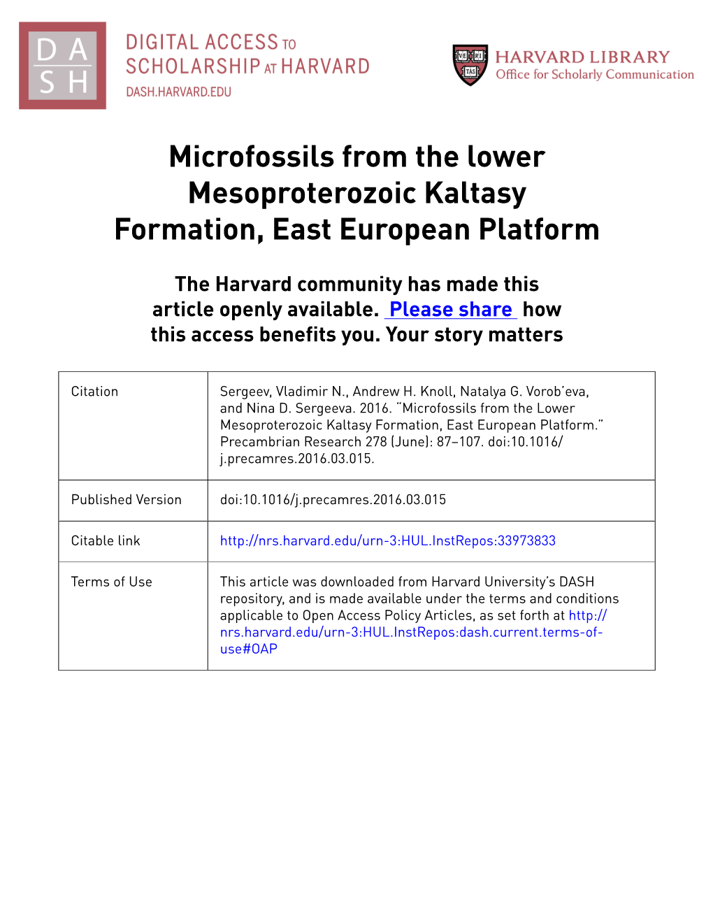 Microfossils from the Lower Mesoproterozoic Kaltasy Formation, East European Platform