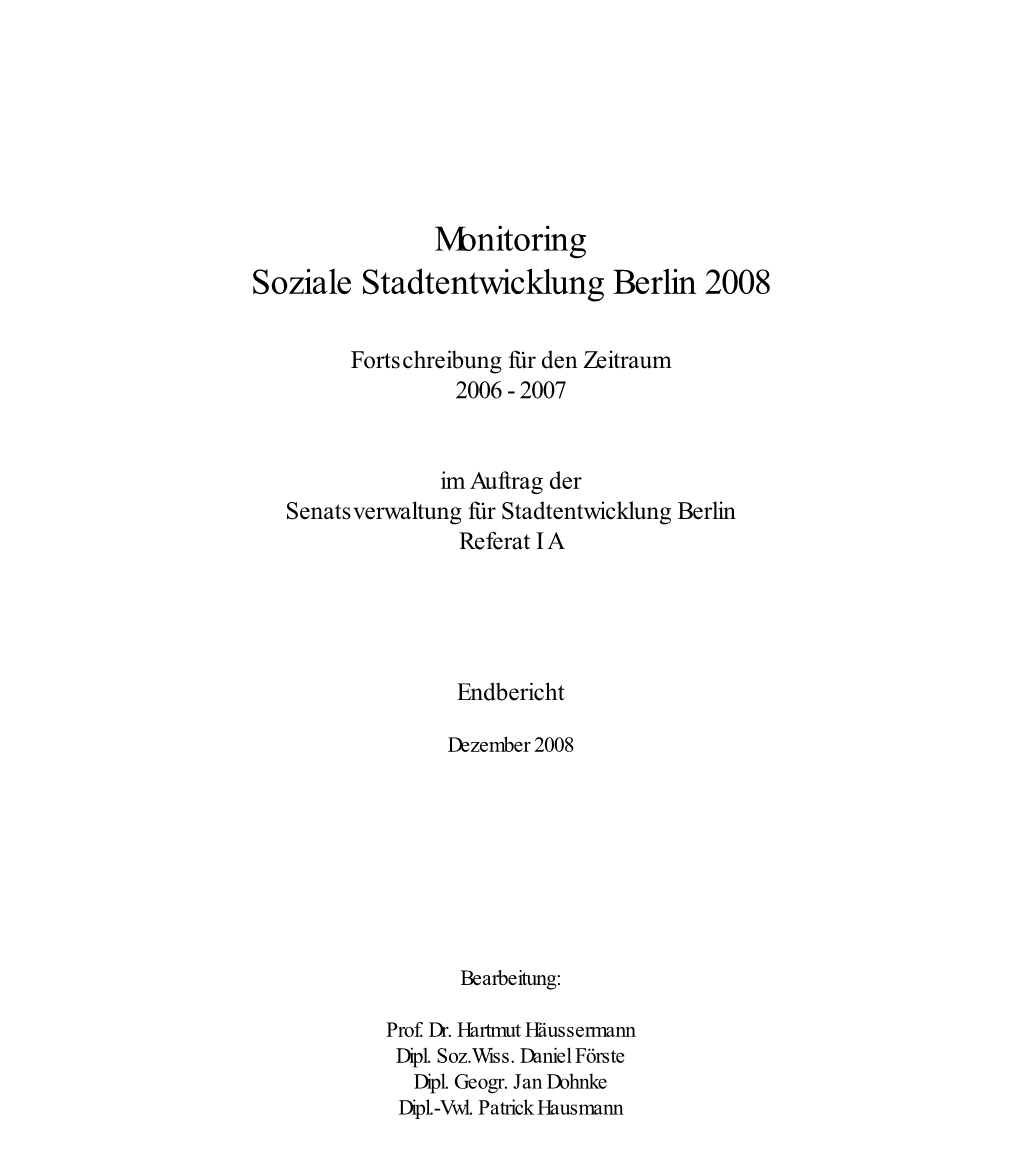 Monitoring Soziale Stadtentwicklung Berlin 2008