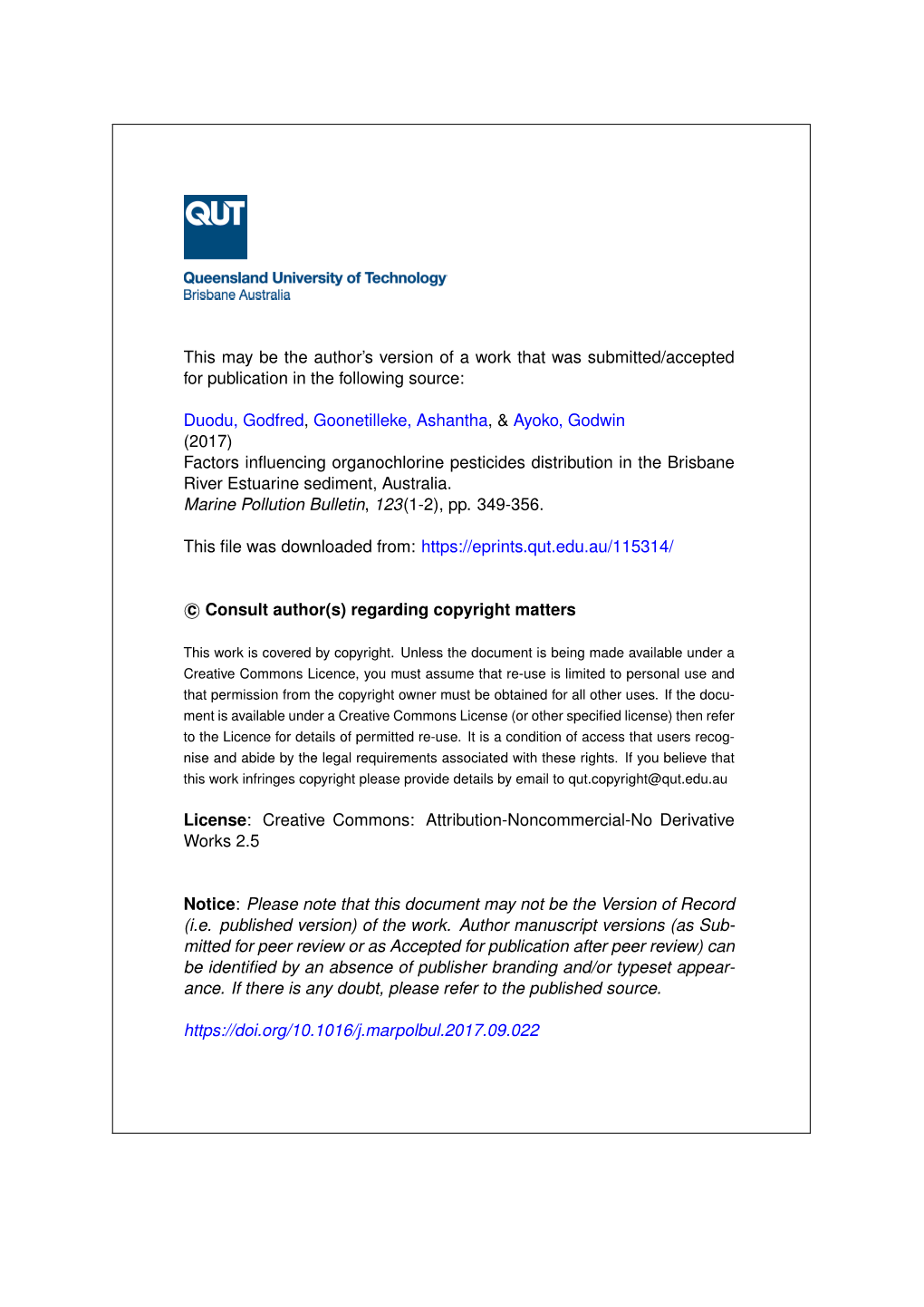 Factors Influencing Organochlorine Pesticides Distribution