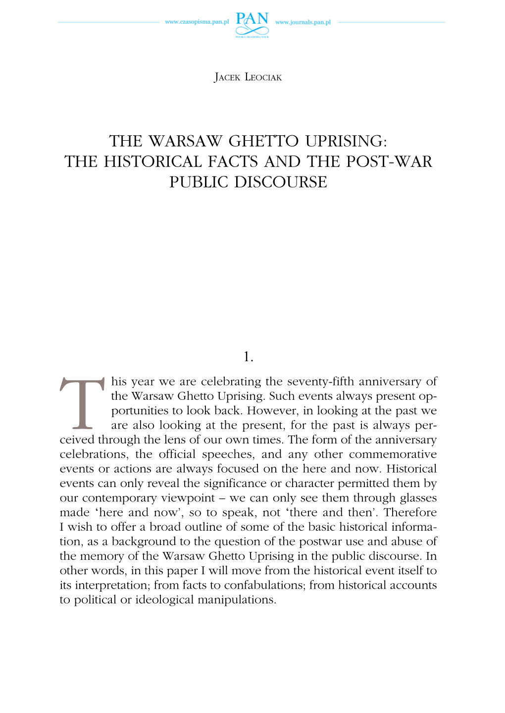 The Warsaw Ghetto Uprising: the Historical Facts and the Post-War Public Discourse