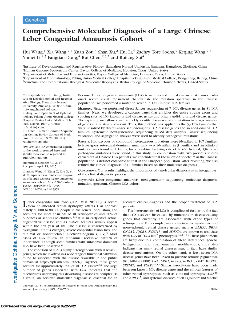 Comprehensive Molecular Diagnosis of a Large Chinese Leber Congenital Amaurosis Cohort