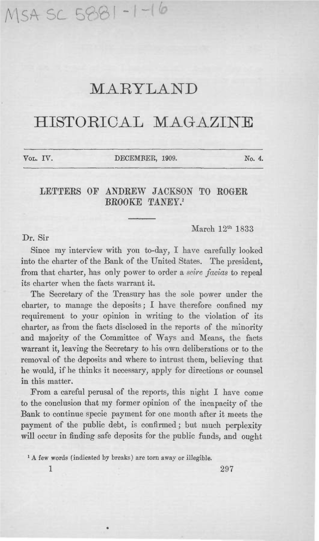 Maryland Historical Magazine, 1909, Volume 4, Issue No. 4