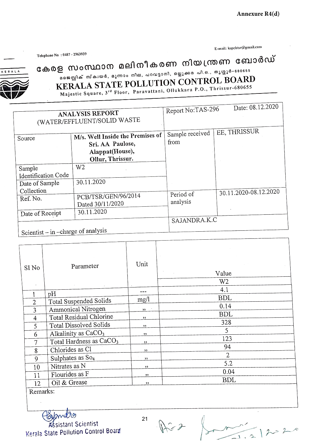 Identification Code Date of Sample 30.11.2020 Collection Ref