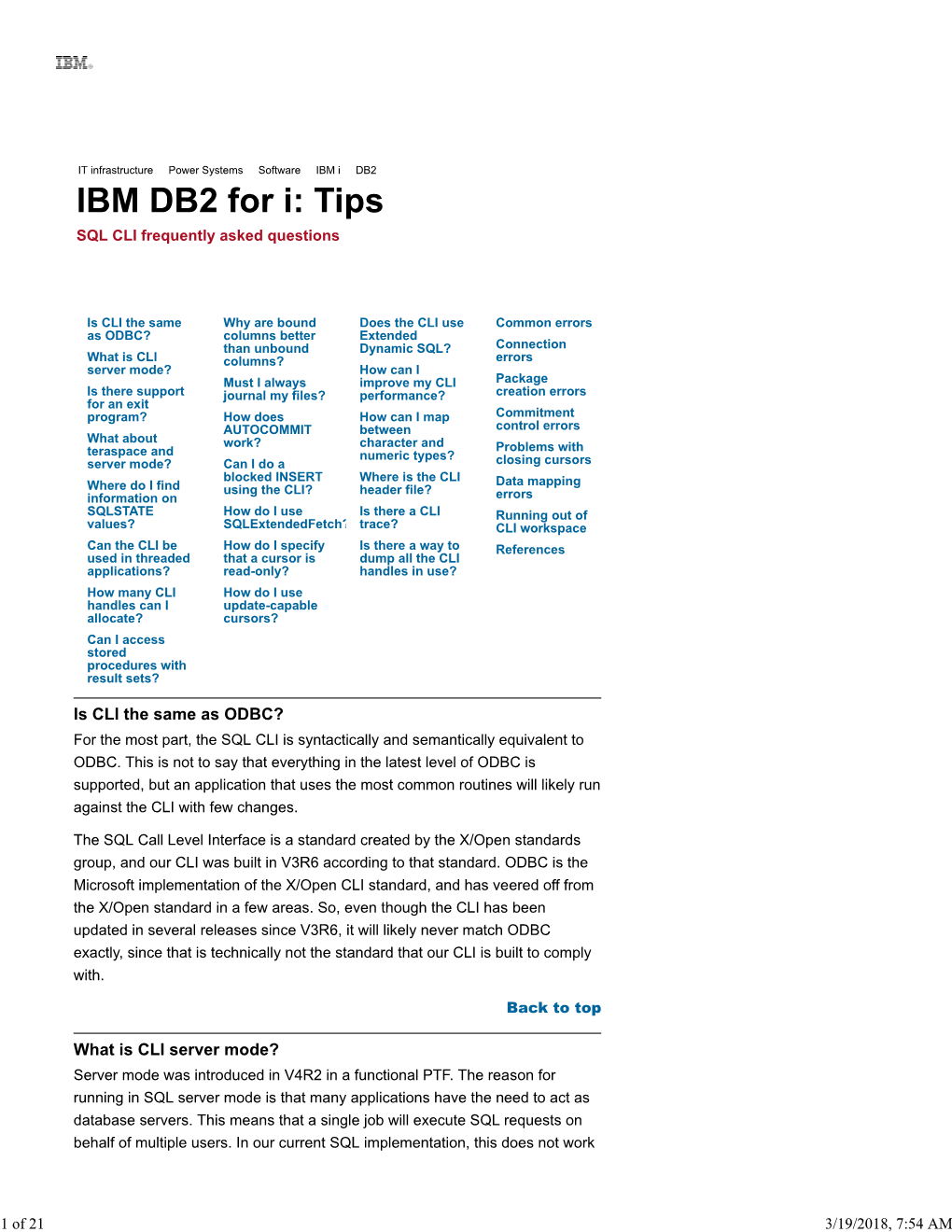 IBM DB2 for I Tips: SQL CLI Frequently Asked Questions
