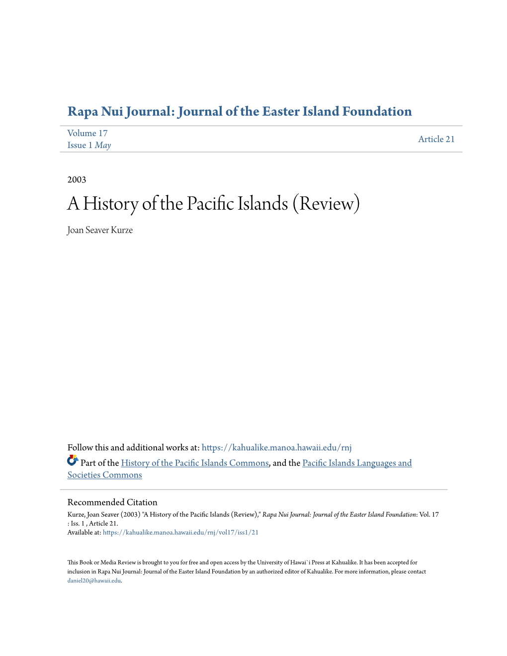 A History of the Pacific Islands (Review)