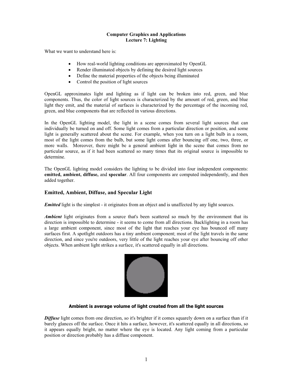 1 Emitted, Ambient, Diffuse, and Specular Light