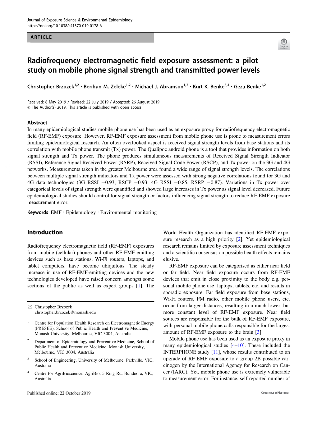 A Pilot Study on Mobile Phone Signal Strength and Transmitted Power Levels