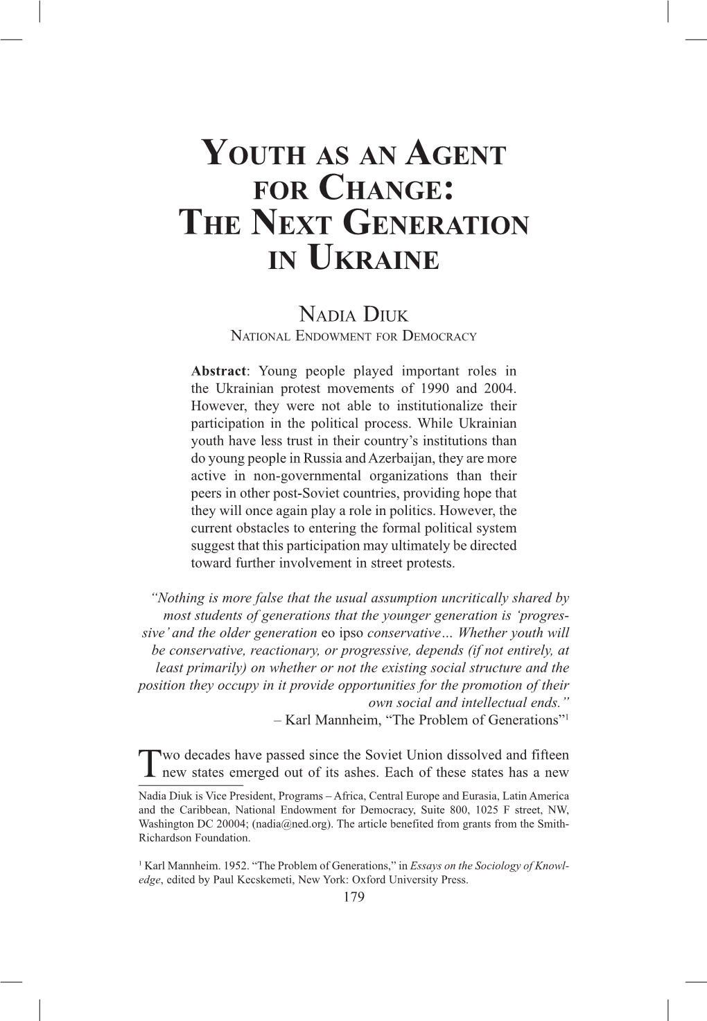 Youth As an Agent for Change: the Next Generation in Ukraine