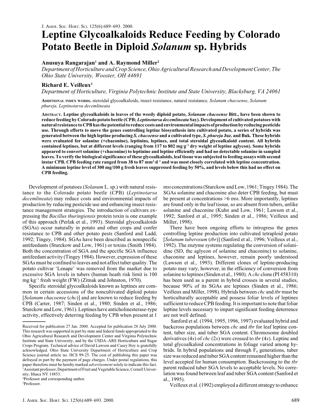 Leptine Glycoalkaloids Reduce Feeding by Colorado Potato Beetle in Diploid Solanum Sp