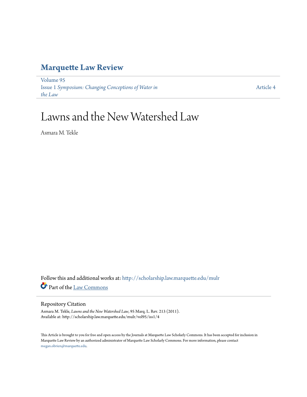 Lawns and the New Watershed Law Asmara M