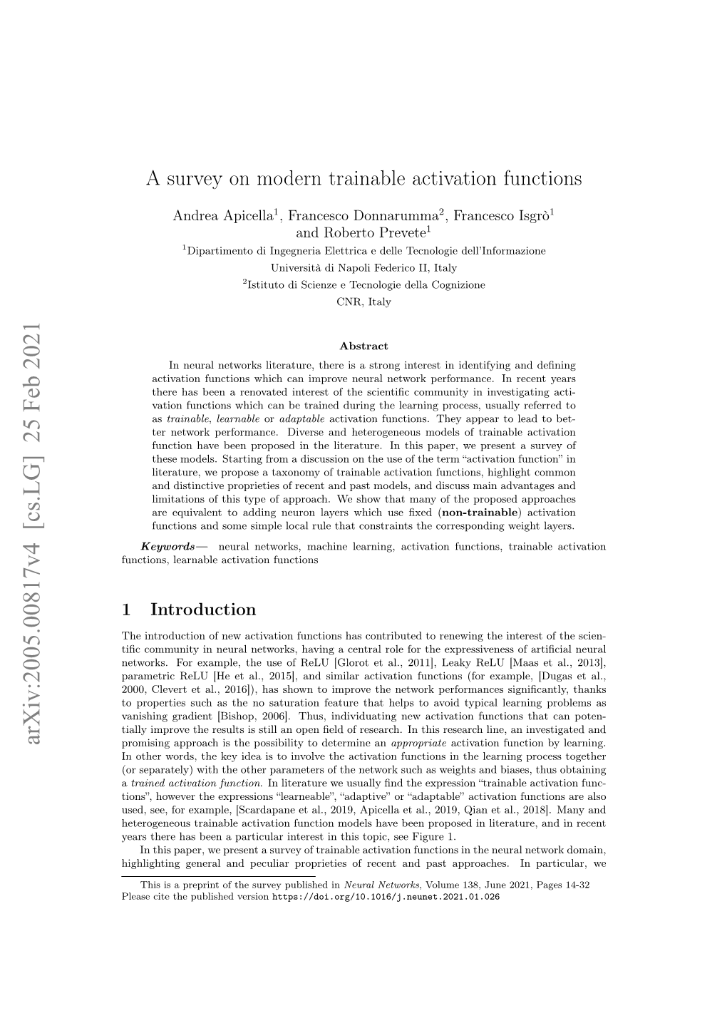 A Survey on Modern Trainable Activation Functions