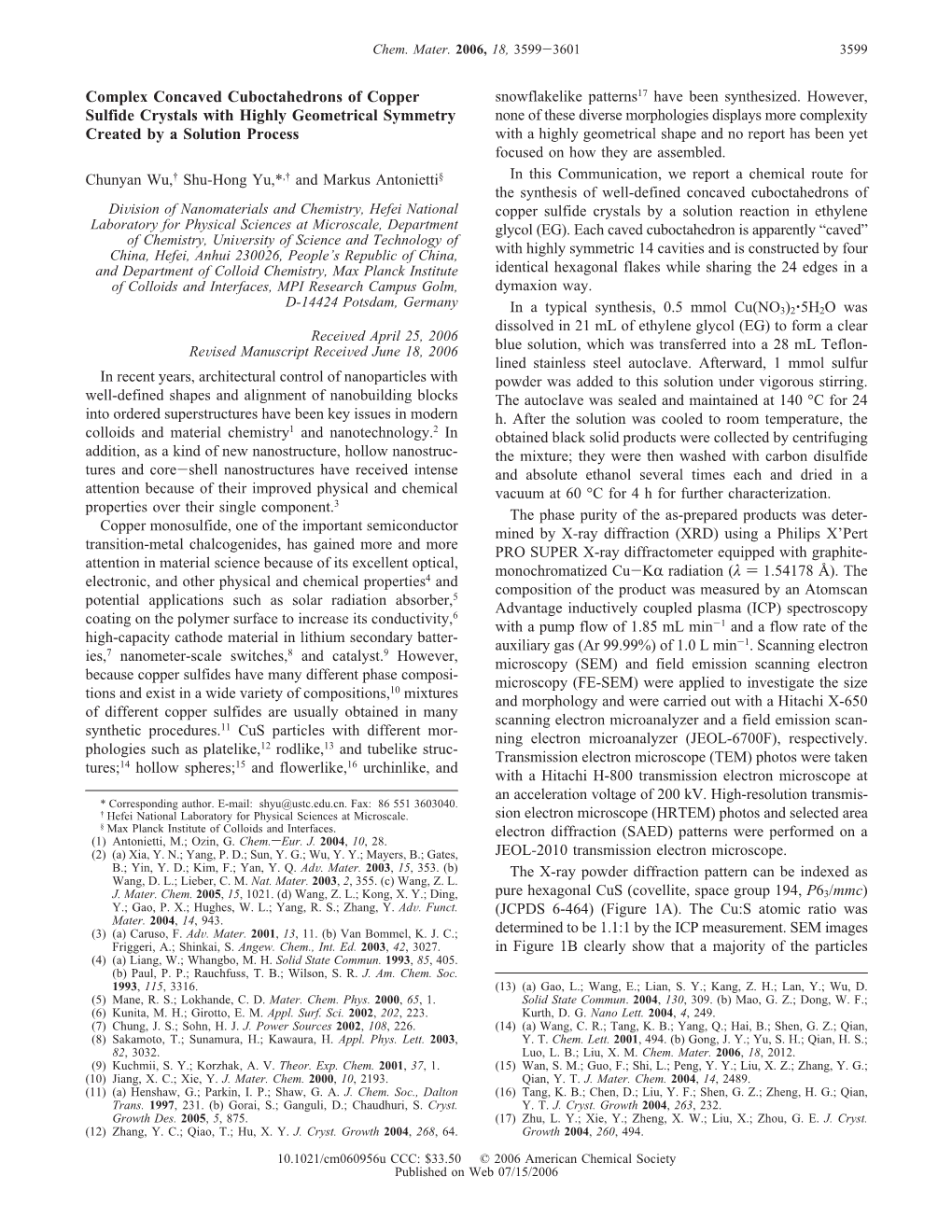 Complex Concaved Cuboctahedrons of Copper Sulfide Crystals With