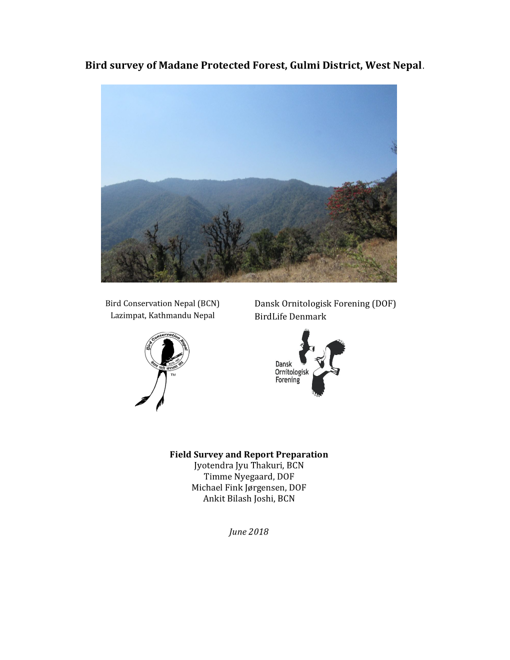 Bird Survey of Madane Protected Forest, Gulmi District, West Nepal