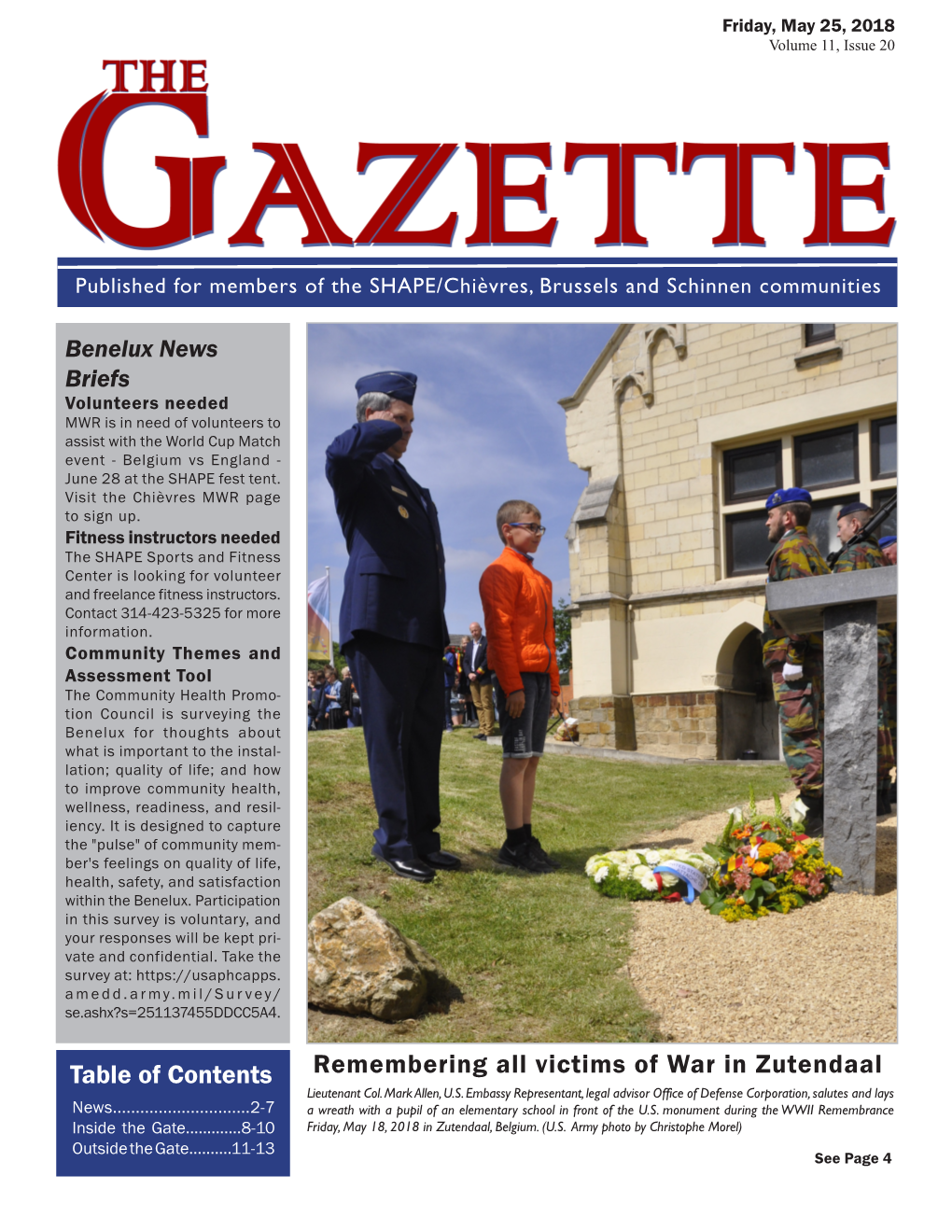 Table of Contents Remembering All Victims of War in Zutendaal Lieutenant Col