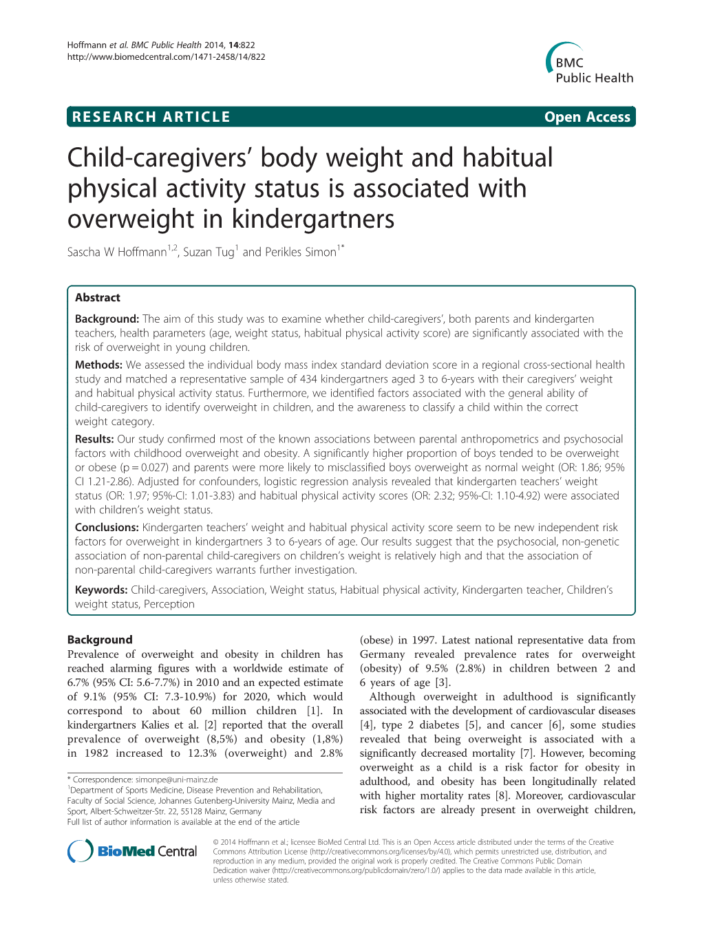 Child-Caregivers' Body Weight and Habitual Physical Activity Status Is