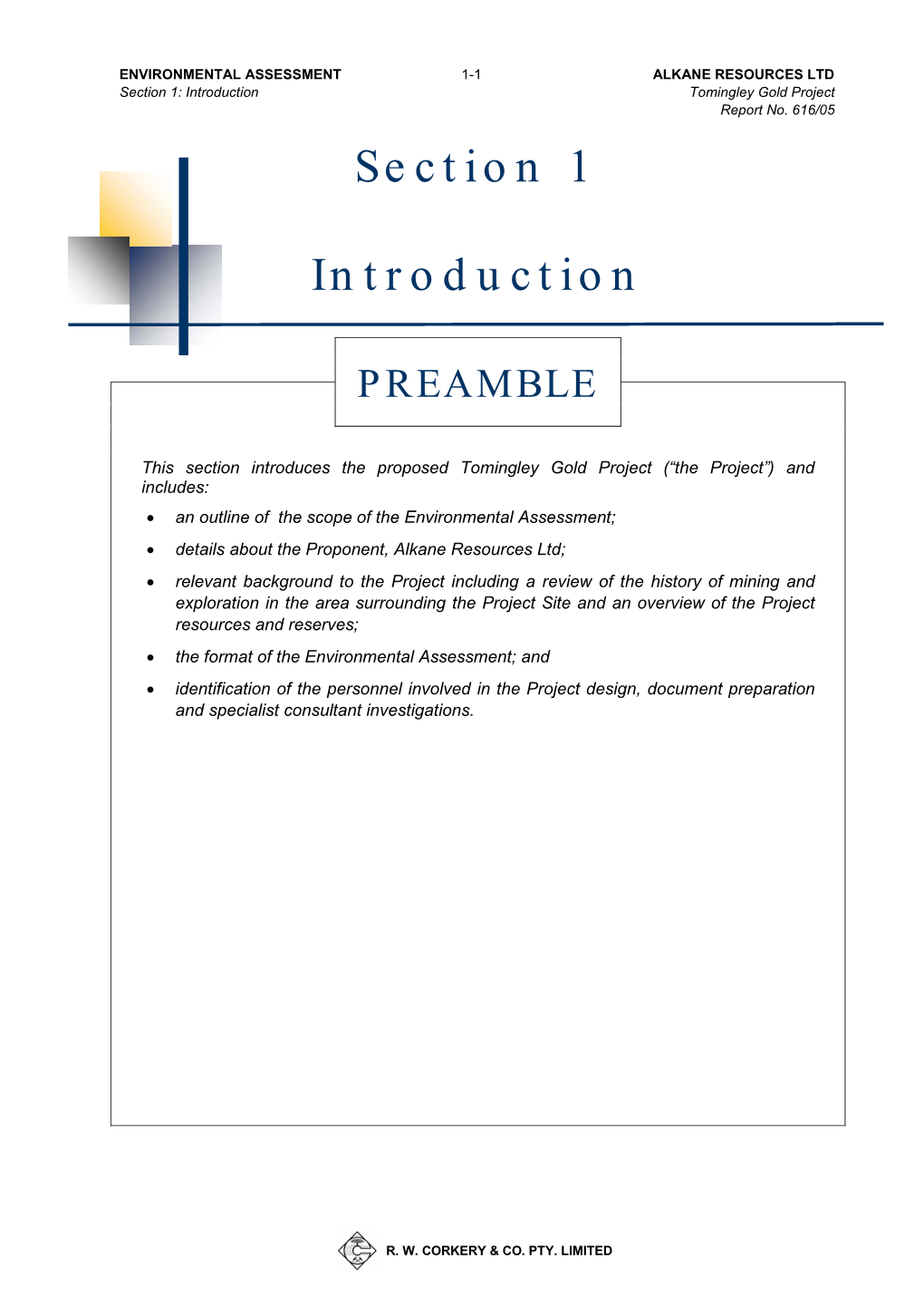 Section 1: Introduction Tomingley Gold Project Report No