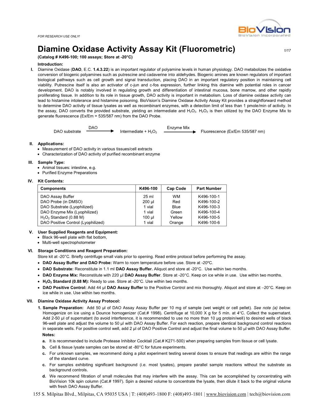 K496-Diamine Oxidase Activity Assay Kit (Fluorometric)
