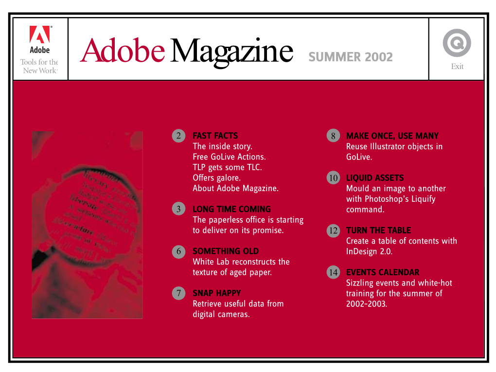 Adobe Magazine SUMMER 2002 New Work Exit