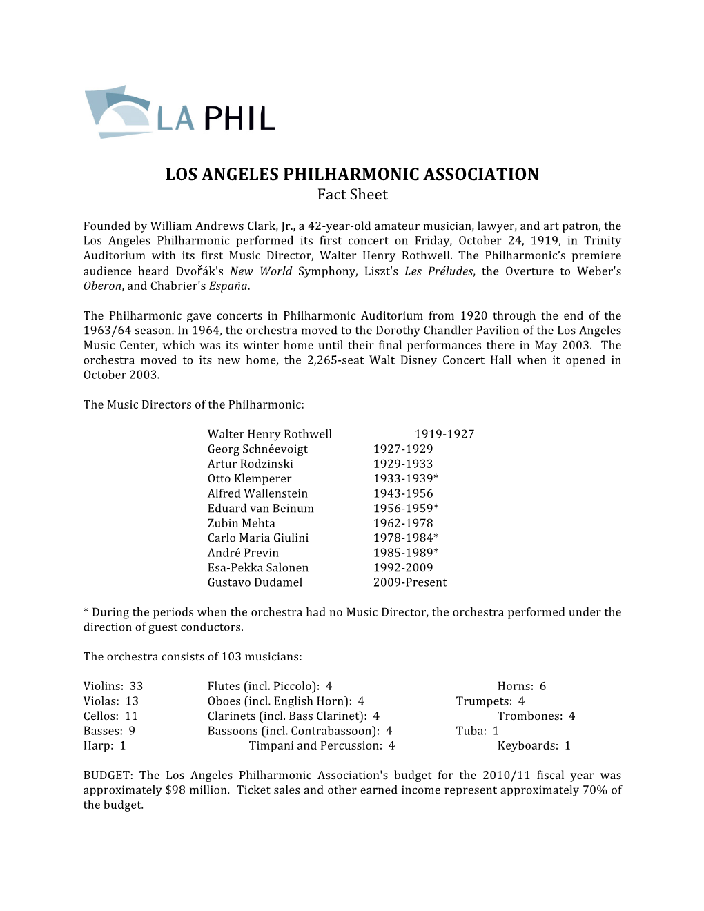 Final La Phil Fact Sheet