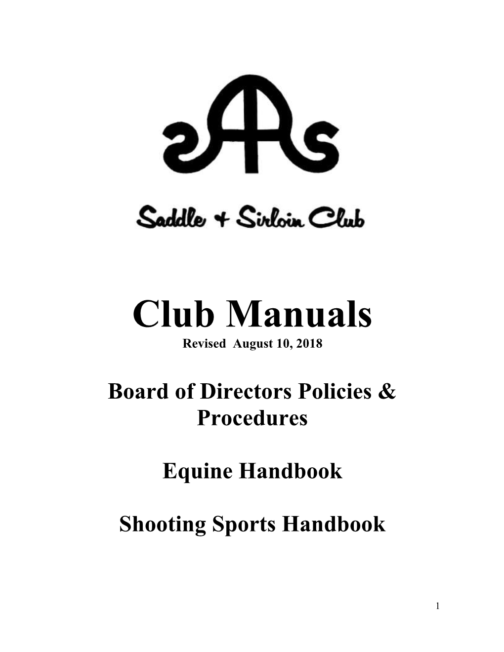 Club Manuals Revised August 10, 2018