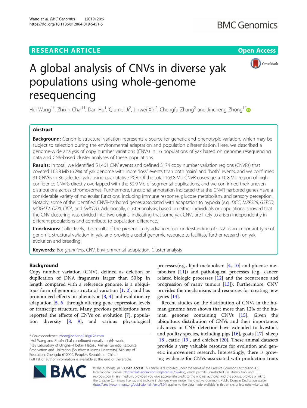 A Global Analysis of Cnvs in Diverse Yak Populations Using Whole