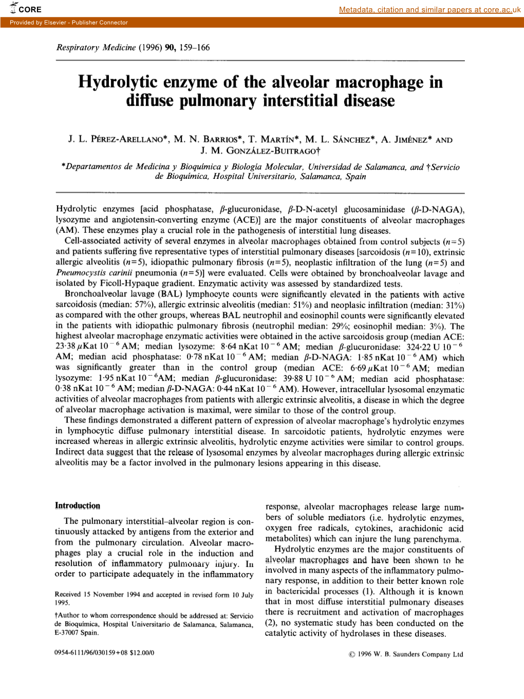 Hydrolytic Enzyme of the Alveolar Macrophage in Diffuse Pulmonary Interstitial Disease