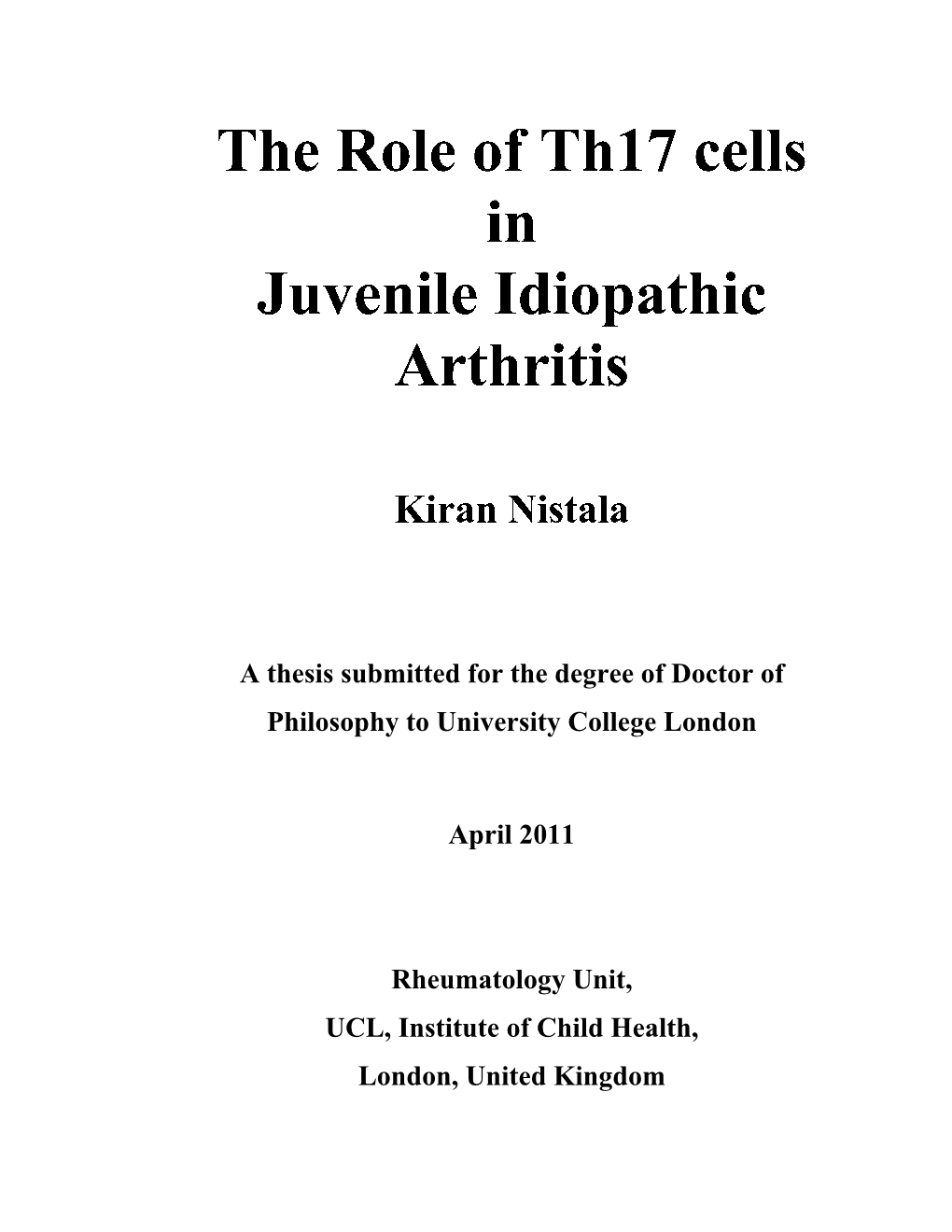 The Role of Th17 Cells in Juvenile Idiopathic Arthritis