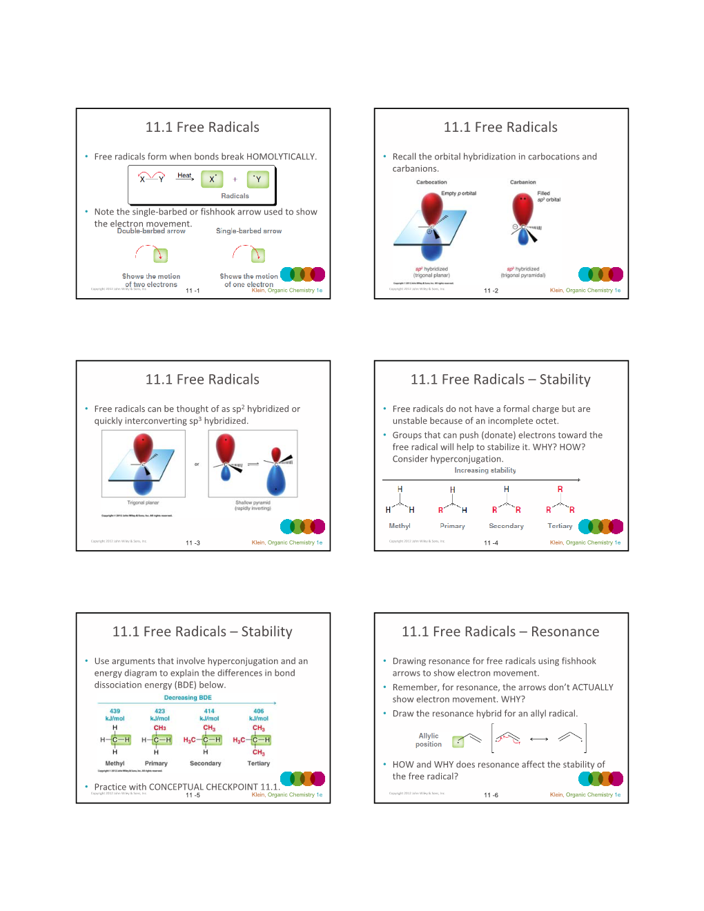 Stability 11.1 Free Radicals –Resonance