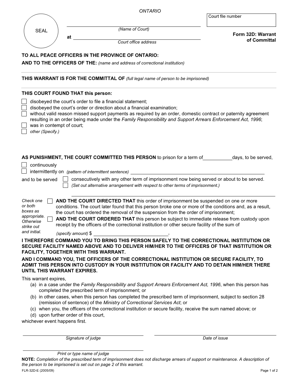 Warrant of Committal