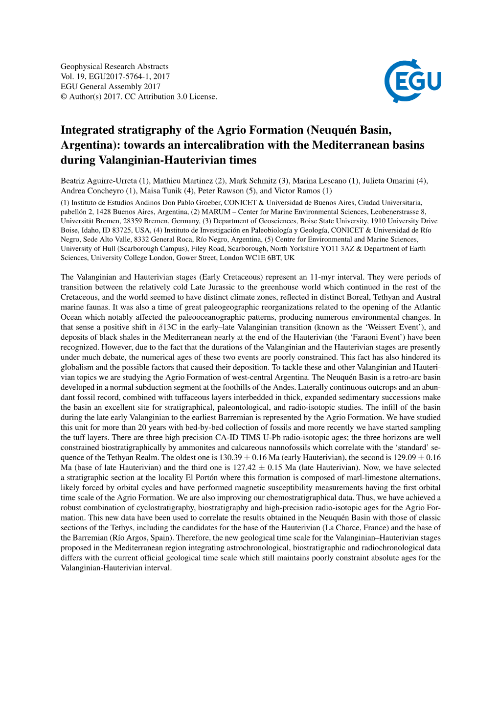 Integrated Stratigraphy of the Agrio Formation (Neuquén Basin, Argentina): Towards an Intercalibration with the Mediterranean B