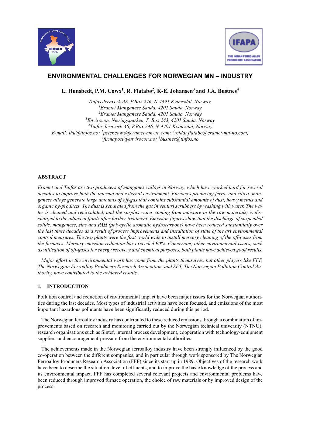 Environmental Challenges for Norwegian Mn – Industry