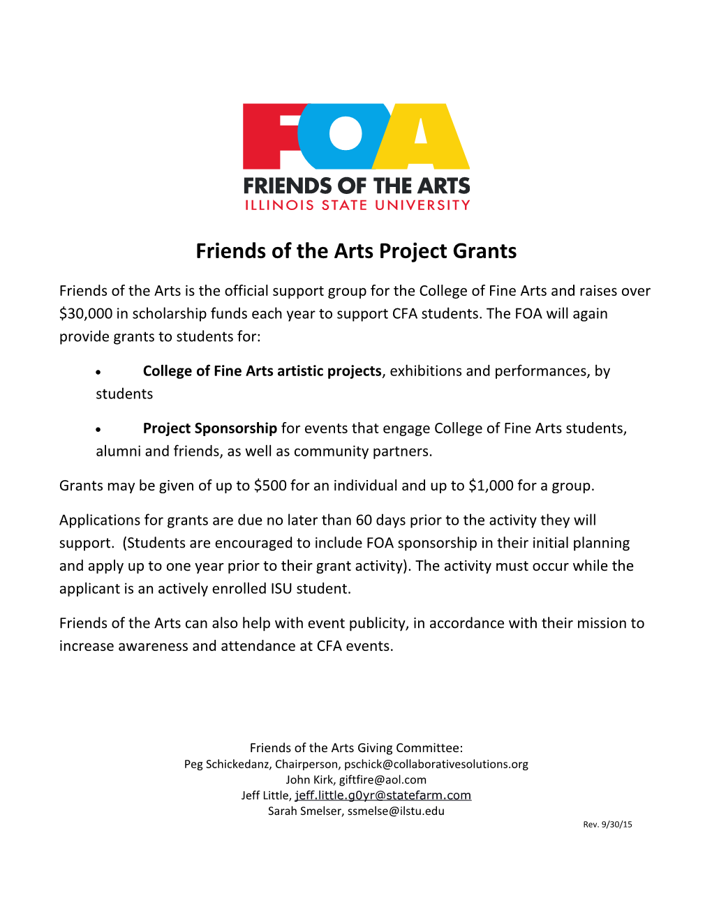 Friends of the Arts Project Grants