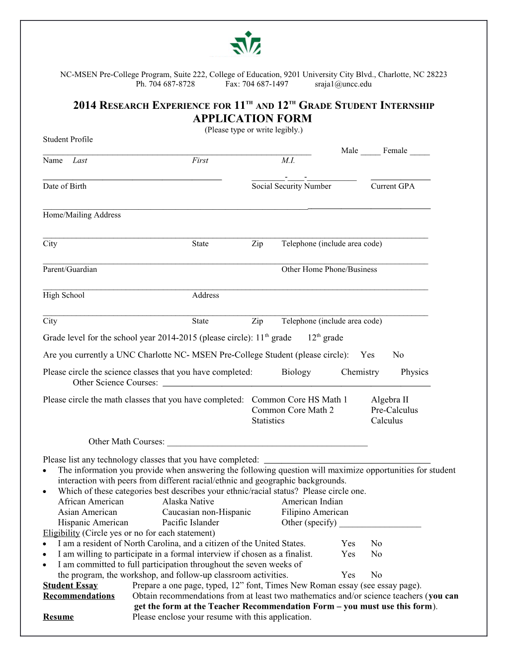 Prep Application Form