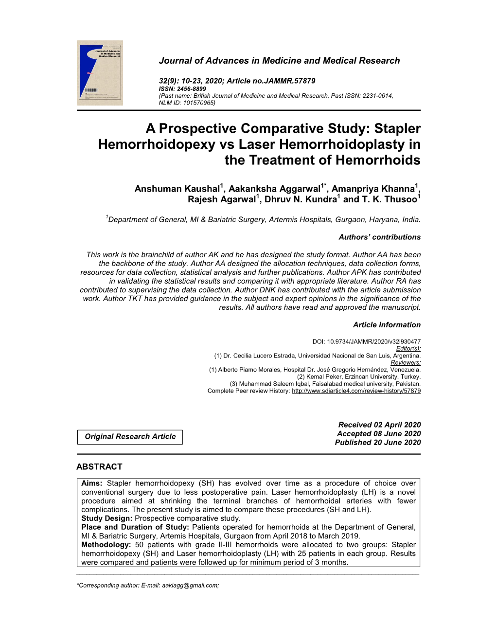 Stapler Hemorrhoidopexy Vs Laser Hemorrhoidoplasty in the Treatment of Hemorrhoids