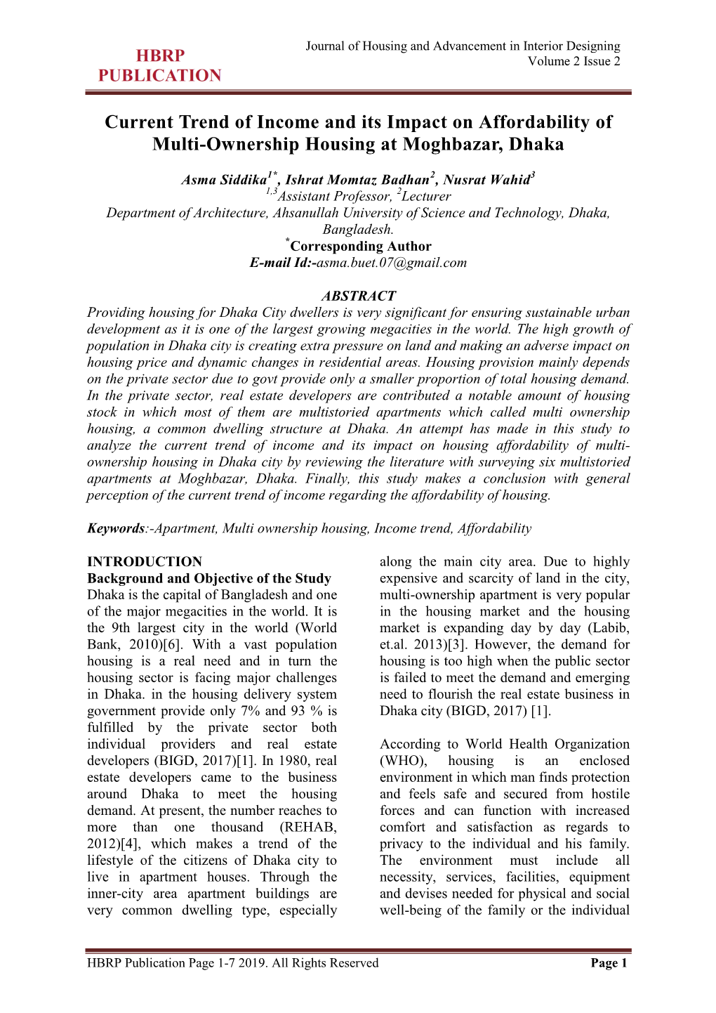 Current Trend of Income and Its Impact on Affordability of Multi-Ownership Housing at Moghbazar, Dhaka