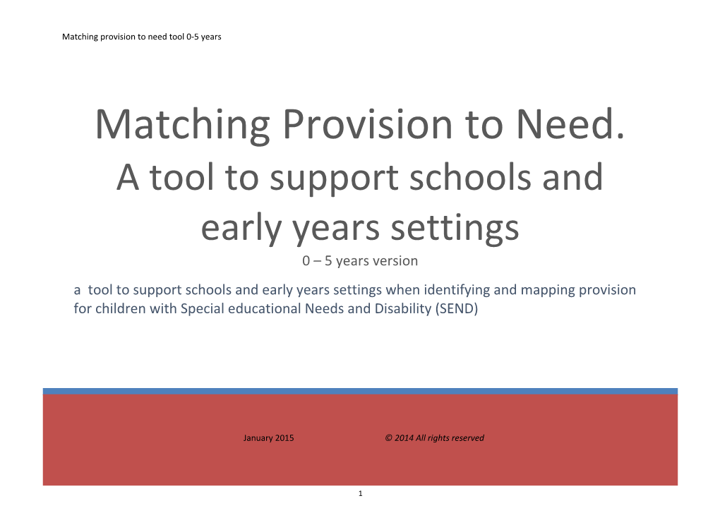 Matching Provision to Need Tool 0-5 Years