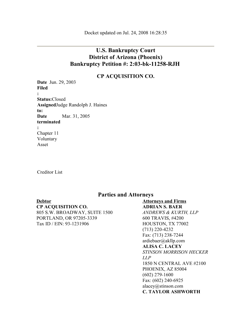 Arizona Bankruptcy Court - Case 2:03-Bk-11258