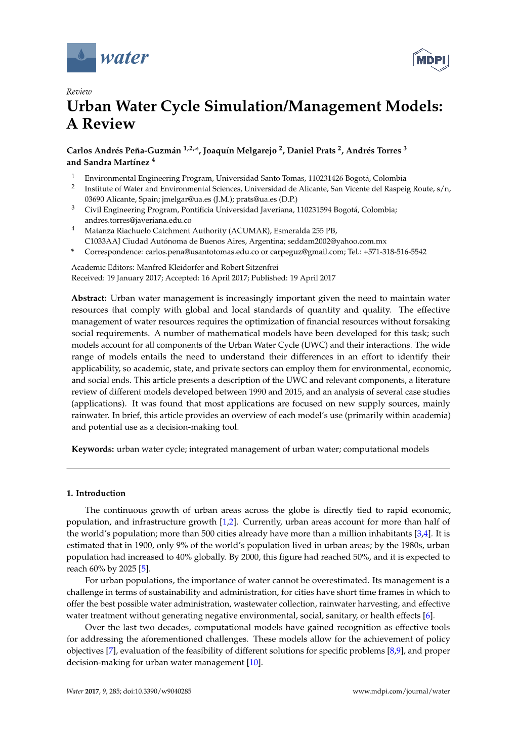 Urban Water Cycle Simulation/Management Models: a Review