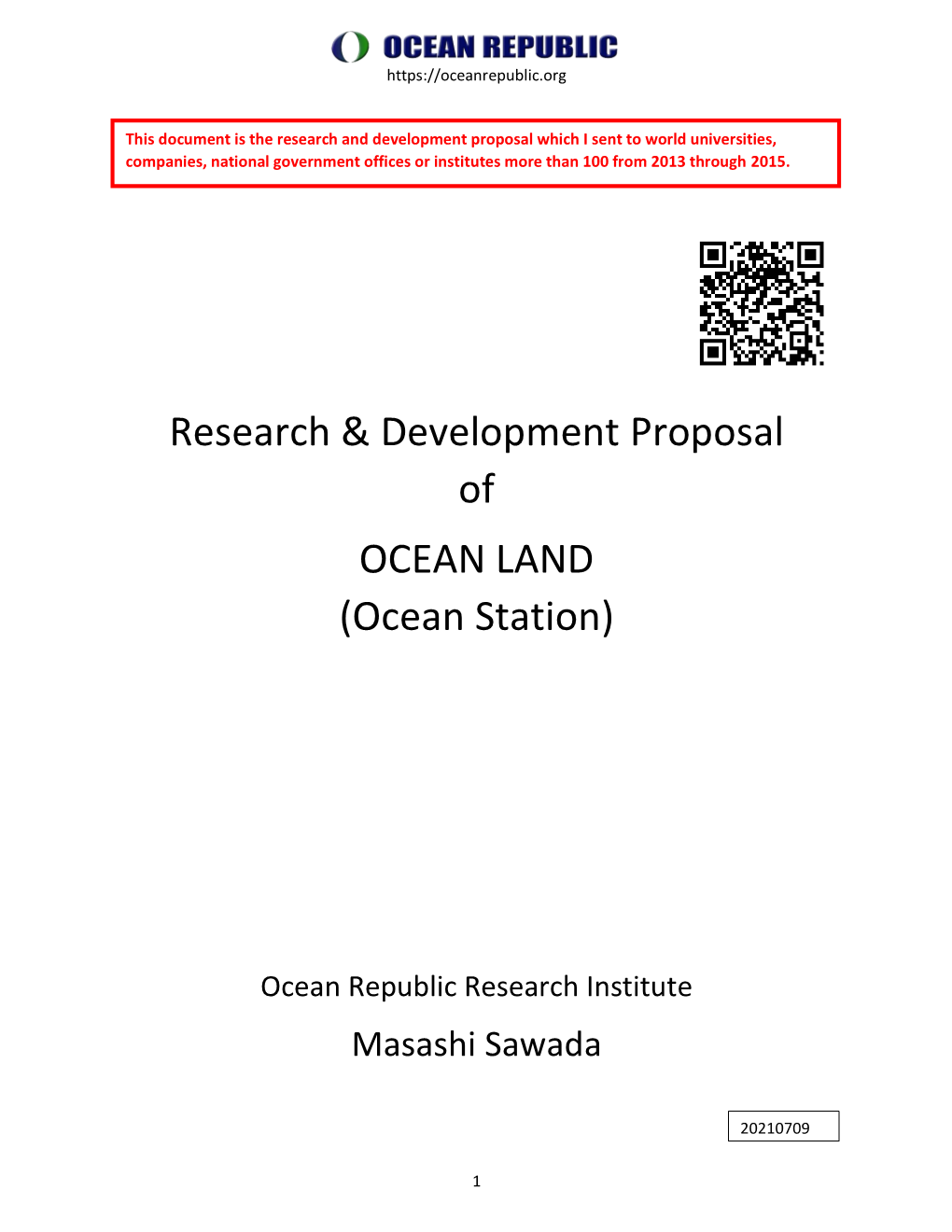 Research & Development Proposal of OCEAN LAND