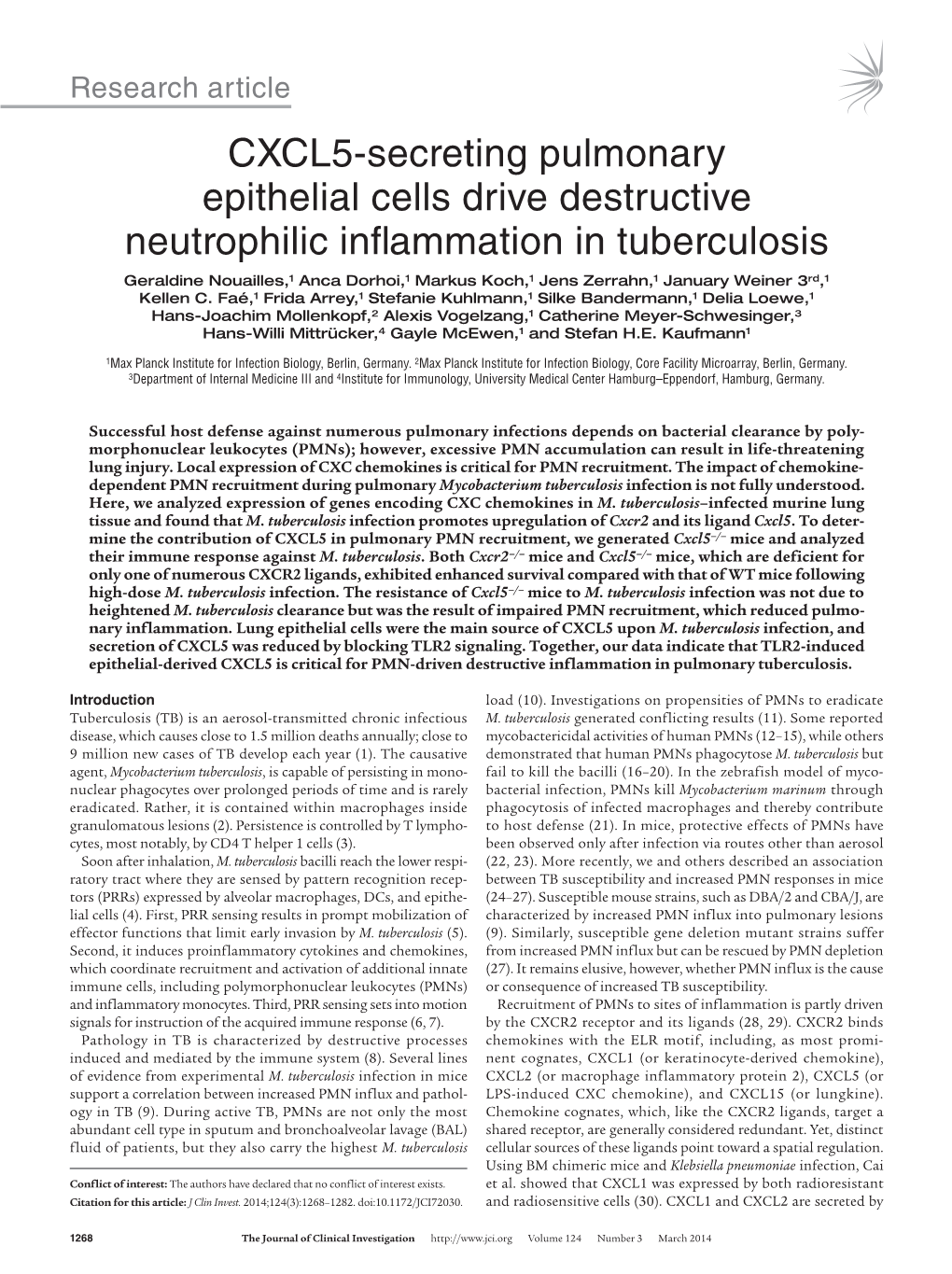 CXCL5-Secreting Pulmonary Epithelial Cells Drive Destructive Neutrophilic