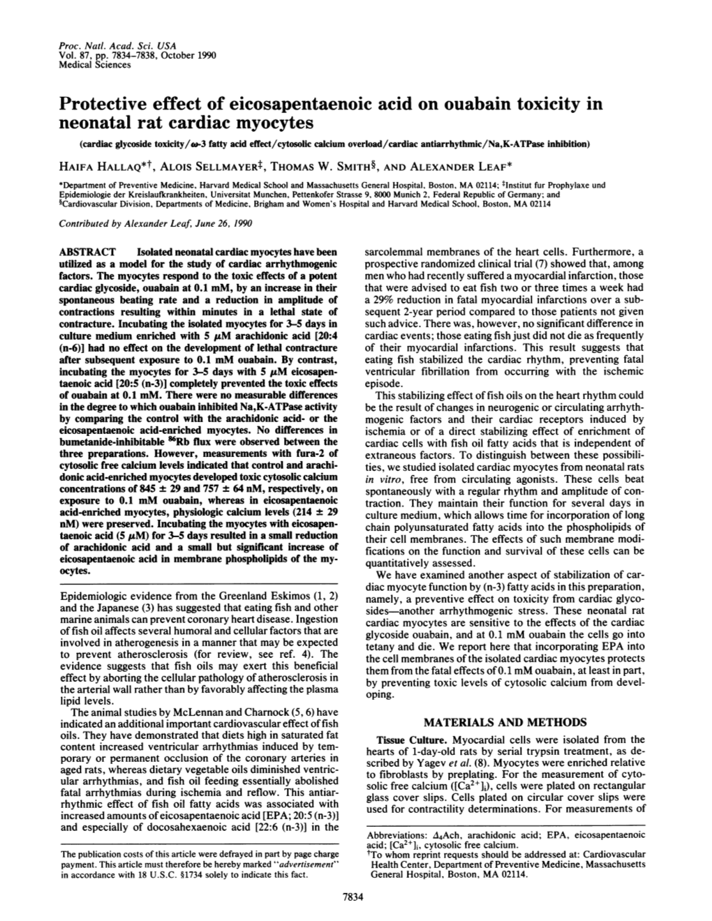 Protective Effect of Eicosapentaenoic Acid on Ouabain Toxicity in Neonatal Rat Cardiac Myocytes